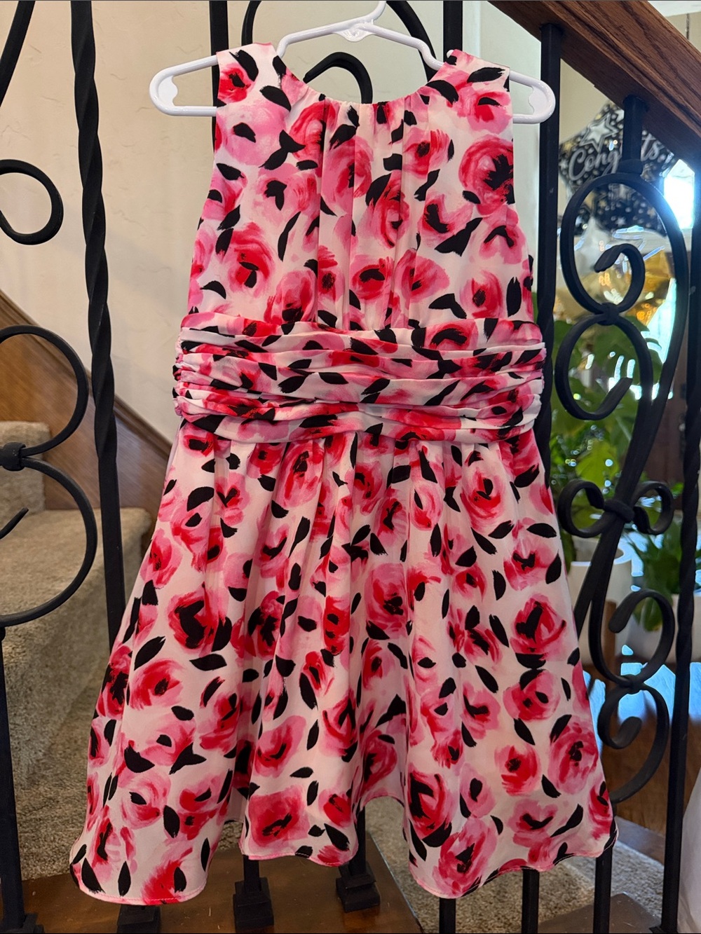 kate spade Pink and Black Floral Satin Party Dress
